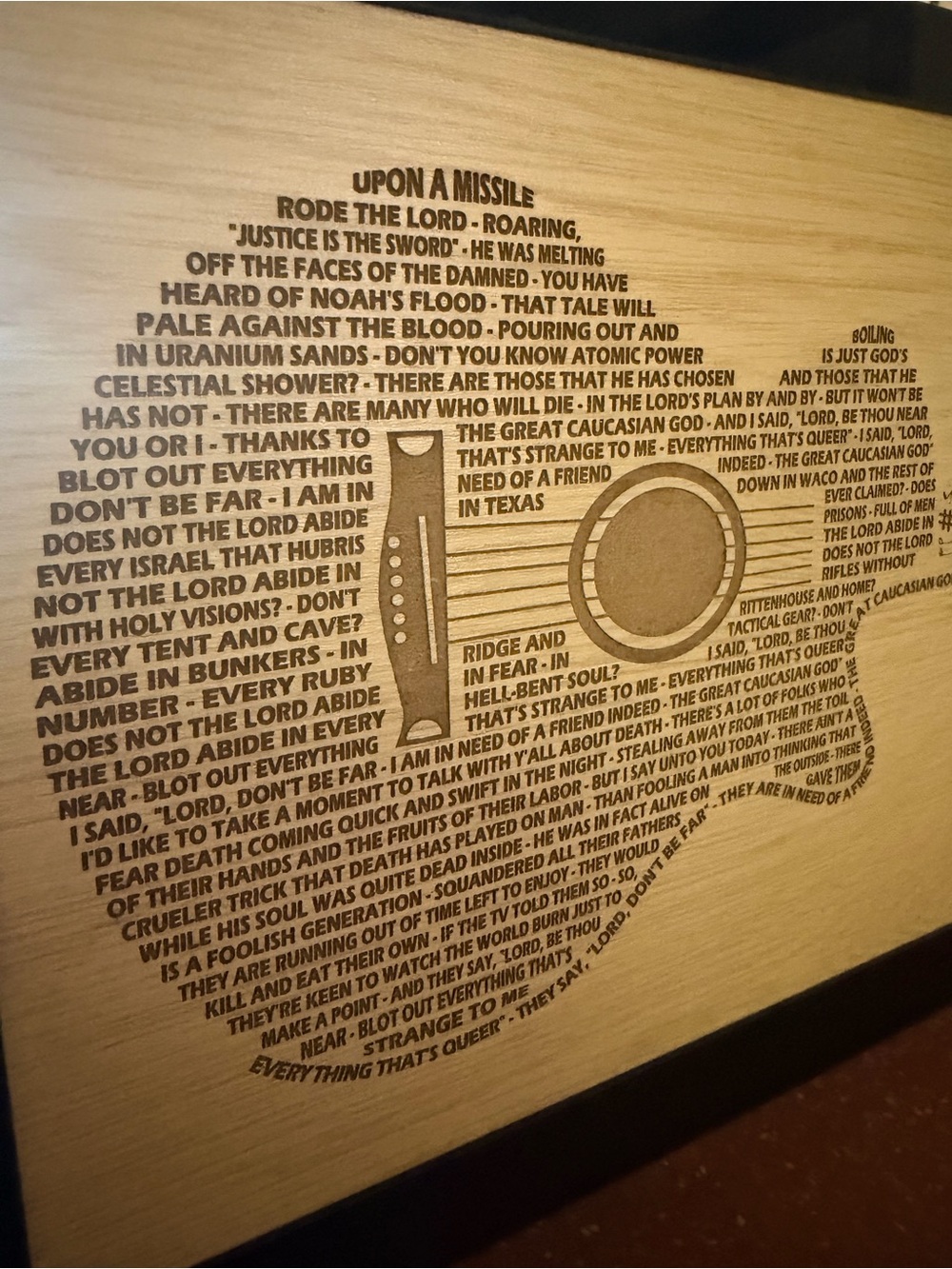 Hand Crafted Engraved Guitar Shaped Song Lyrics on wood your choice of song MTO - Picture 14 of 14